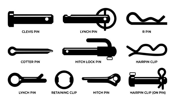 Tractor Hitch Pin Collection R Pin Lynch Pin Clevis Pin Flat Vector Illustration