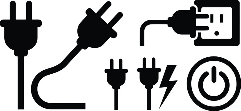 Electric plug icon set socket outlet charging power vector illustration