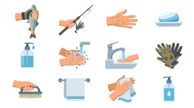 Hygiene and Safety Set: Washing Hands, Fish Handling, Fishing Gear, and Protection