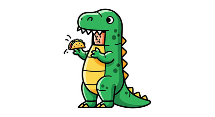 Obraz premium Person in dinosaur costume eating a taco.