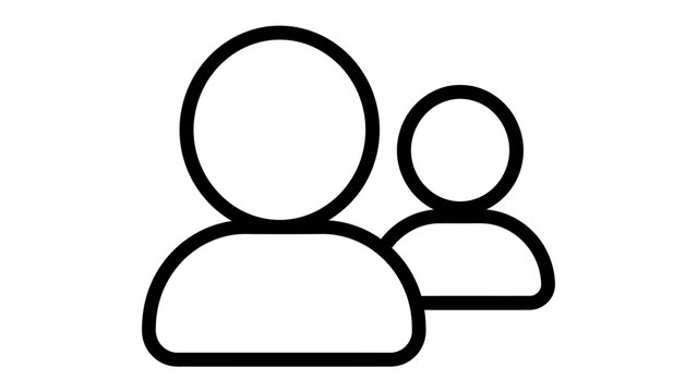 User icon: A simple black and white line drawing depicts two figures, one larger and one smaller, representing a group or a user profile.
