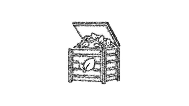 Sketch compost bin icon animation - smooth progressive reveal
