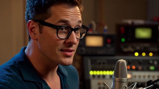 Reassuring Radio Voice: Stammering Host's Poised Broadcast