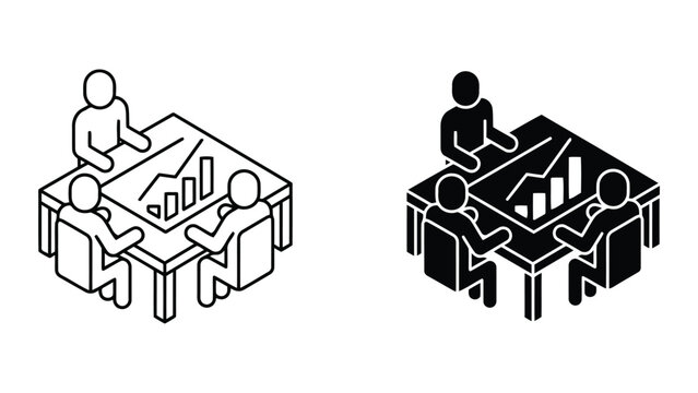 Business team analyzing data chart isometric icons with business, analysis
