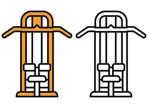 Two professional gym lat pulldown machine vector graphic icons displayed on transparent background