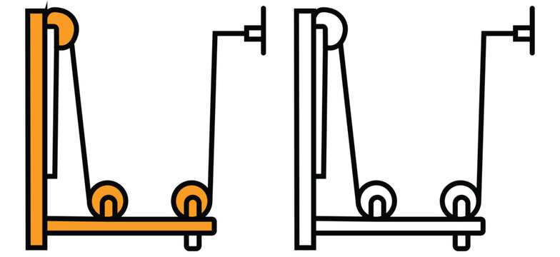 Technical diagram showing mechanical pulley system design in a flat vector illustration on transparent background
