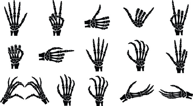 Halloween vector black skeleton hand gestures silhouette collection