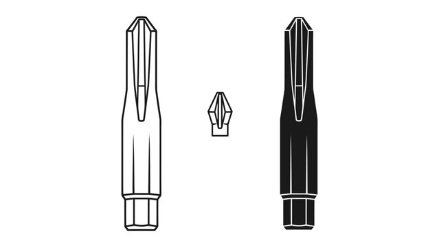 Screwdriver Bit Set: A set of screwdriver bits, including a Phillips head and a smaller bit, presented in both line art and solid black illustration style, ideal for DIY and repair projects.