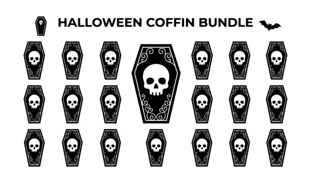 Halloween Coffin Bundle Spooky Skull Coffin SVG PNG EPS DXF Cricut Cut File Gothic Halloween Clipart Vinyl Decal T Shirt Sticker Party Decoration Digital Download