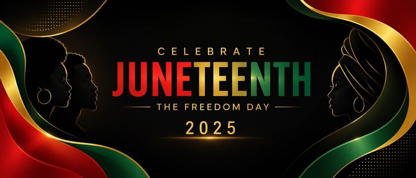 Juneteenth Freedom Day celebration banner with African American profiles