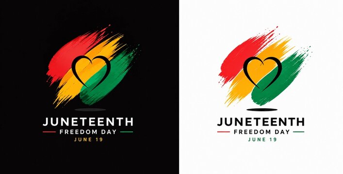 Juneteenth freedom day logo with love heart symbol and brush stroke