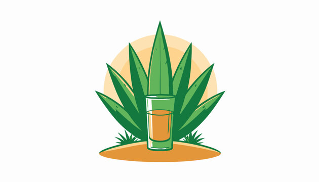 Agave plant and tequila shot glass illustration.