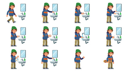 Fototapeta premium Boy Washing Hands Sequence: Step-by-Step Hygiene Guide for Kids