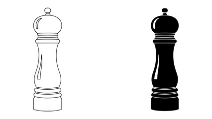 Salt and Pepper Mill Duo: A striking visual comparison featuring a classic wooden salt mill in outline and its black counterpart, highlighting kitchen essential design and contrast. © mstmahmuda