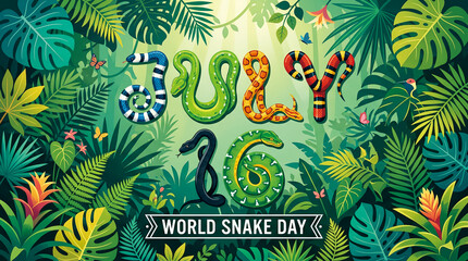Obraz premium Colorful snakes forming July 16 for World Snake Day