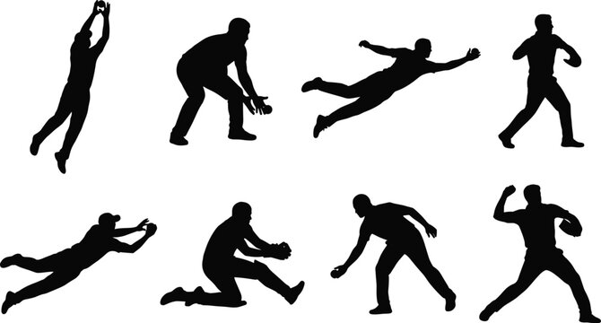 Black silhouettes of men playing baseball sports