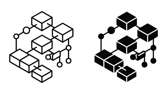 Blockchain distributed ledger technology nodes isometric vector icons