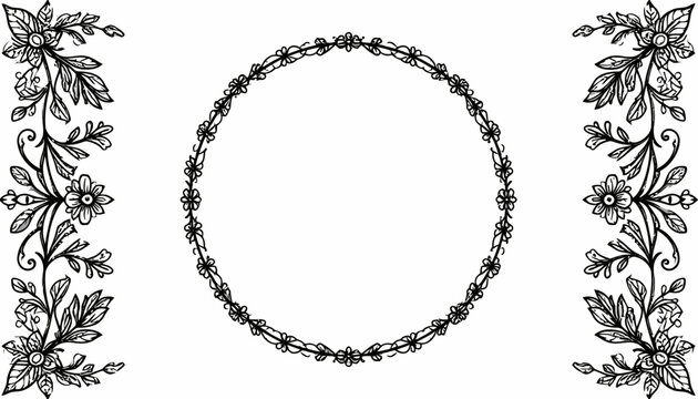 Circular floral wreath with vine side borders.