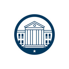 Obraz premium Government Building Logo Design Classical Courthouse Institution Vector Icon