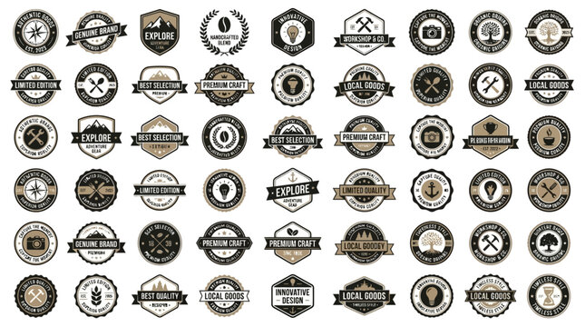 Collection of various vector emblems and badges on a white background