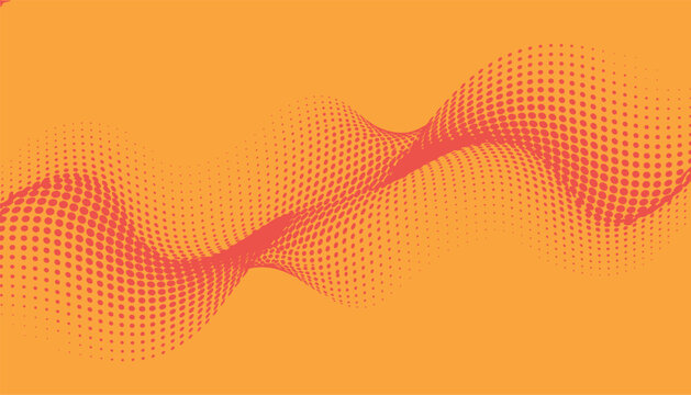 Mesmerizing abstract retro halftone dot wave pattern flowing across a vibrant solid warm yellow and orange background.