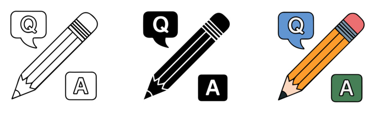 pencil questions answers icon set