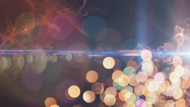 Bright colors and lights create a lively atmosphere during a night celebration in the city