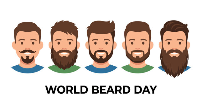 World Beard Day Set of Diverse Men with Various Facial Hair Styles