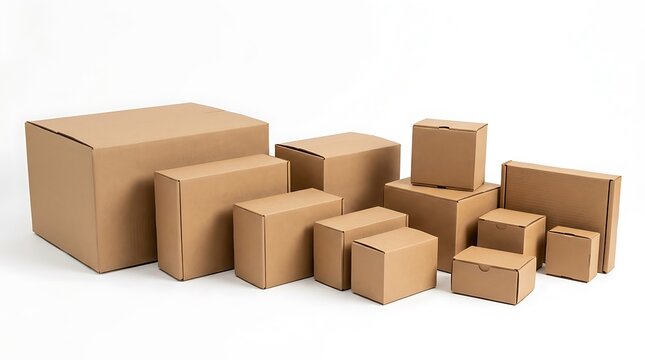 Brown cardboard boxes in various sizes.