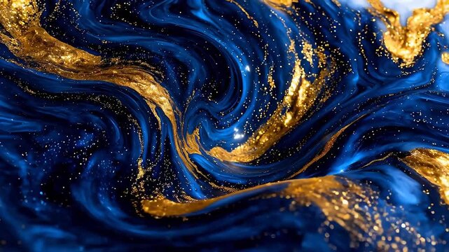 Abstract swirling blue and gold patterns