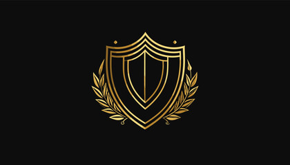 Fototapeta premium Classic gold laurel shield logo over black.
