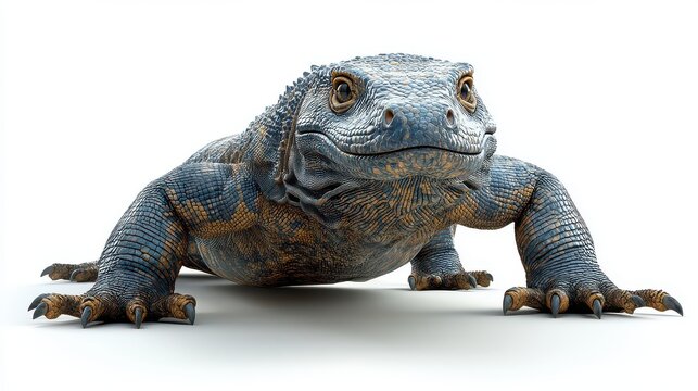 Blue lizard, facing camera, white background, reptile illustration