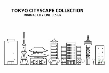 Obraz premium Tokyo Skyline Collection Minimal Line Art City Illustration On White Background