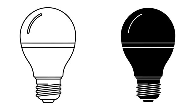 LED Lightbulb Icons: A set of two stylized LED lightbulb icons, one outlined in black and white, the other solid black, representing energy efficiency and modern illumination.