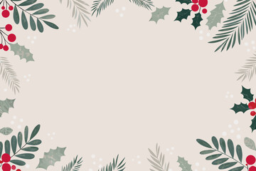 Holly and berry floral ornament with a neutral background © Bipul