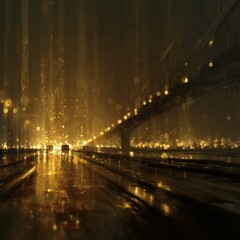 Fototapeta premium Golden Night City Rain