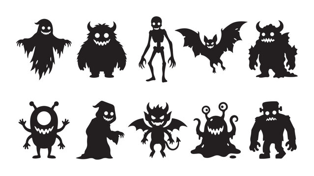 Collection of Spooky Halloween Monster Silhouettes