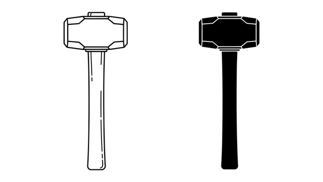 Sledgehammer Icons: Two sledgehammer icons, one outlined and one solid black, represent the heavy tool.