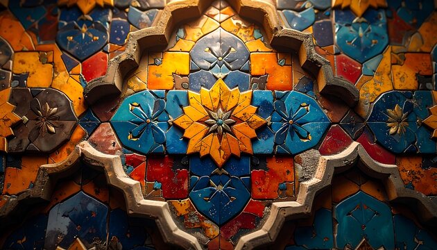 Geometric zellige shapes mosaic texture high resolution background