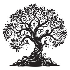 Fototapeta premium Tree Silhouette Line Art Bold Outline Nature Forest Vector Illustration