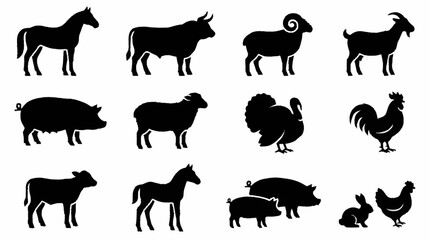 Black Silhouette Collection of Farm Animals and Poultry. © brian
