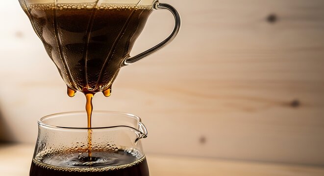 Pouring coffee from filter to cup.