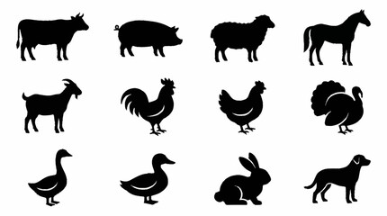 Black Silhouette Collection of Farm Animals and Pets. © brian