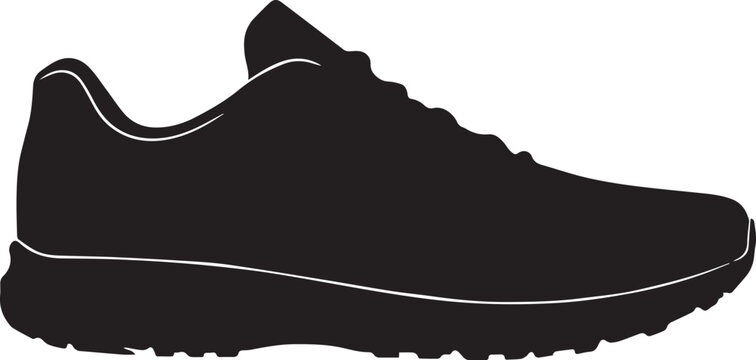 Black running sneaker silhouette vector illustration isolated on white background, minimalist athletic footwear icon for sports branding and design
