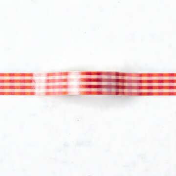 Red and white checkered ribbon band with gentle curve against plain background