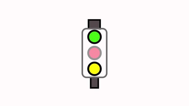 Animated Traffic Lights with Flashing Red Signal in 4K HD Video,