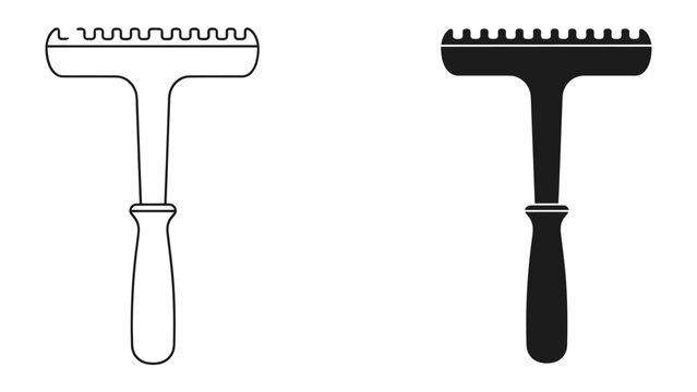 Manual Meat Tenderizer Tool: A graphic illustration displays a manual meat tenderizer tool in outline and silhouette form, showcasing its T-shaped handle and spiked head.