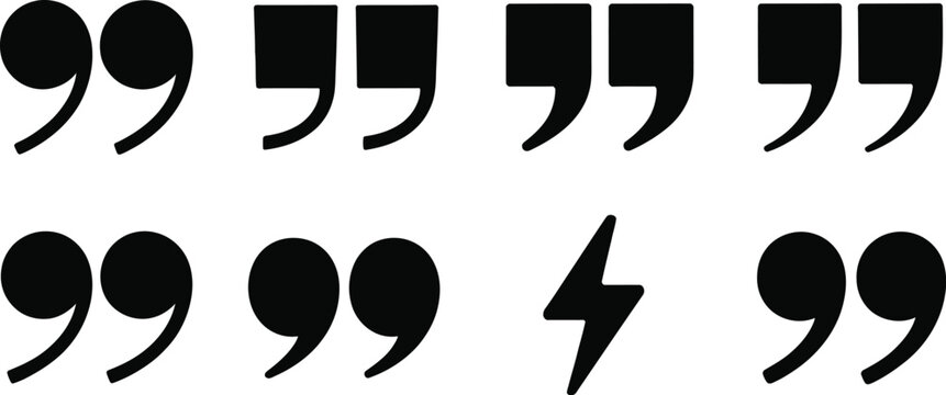 Collection of black quotation marks and number symbols vector illustration