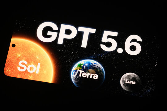 Shanghai,China-July 1st 2026: phone screen with GPT 5.6 Sol, Terra, Luna AI model logo