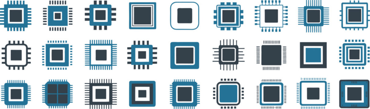 Circuit chip microchip icon set technology processor vector illustration